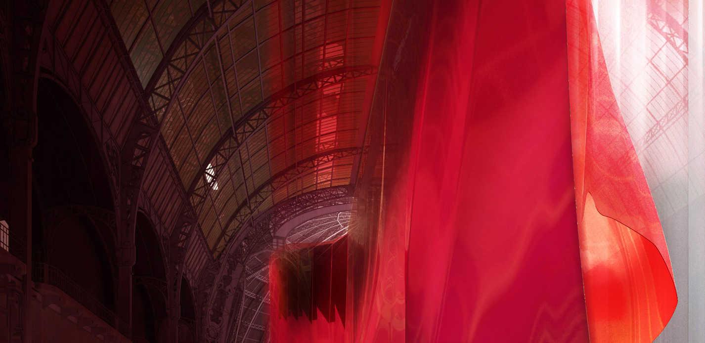 Voile rouge dans un hall pour un événement artistique